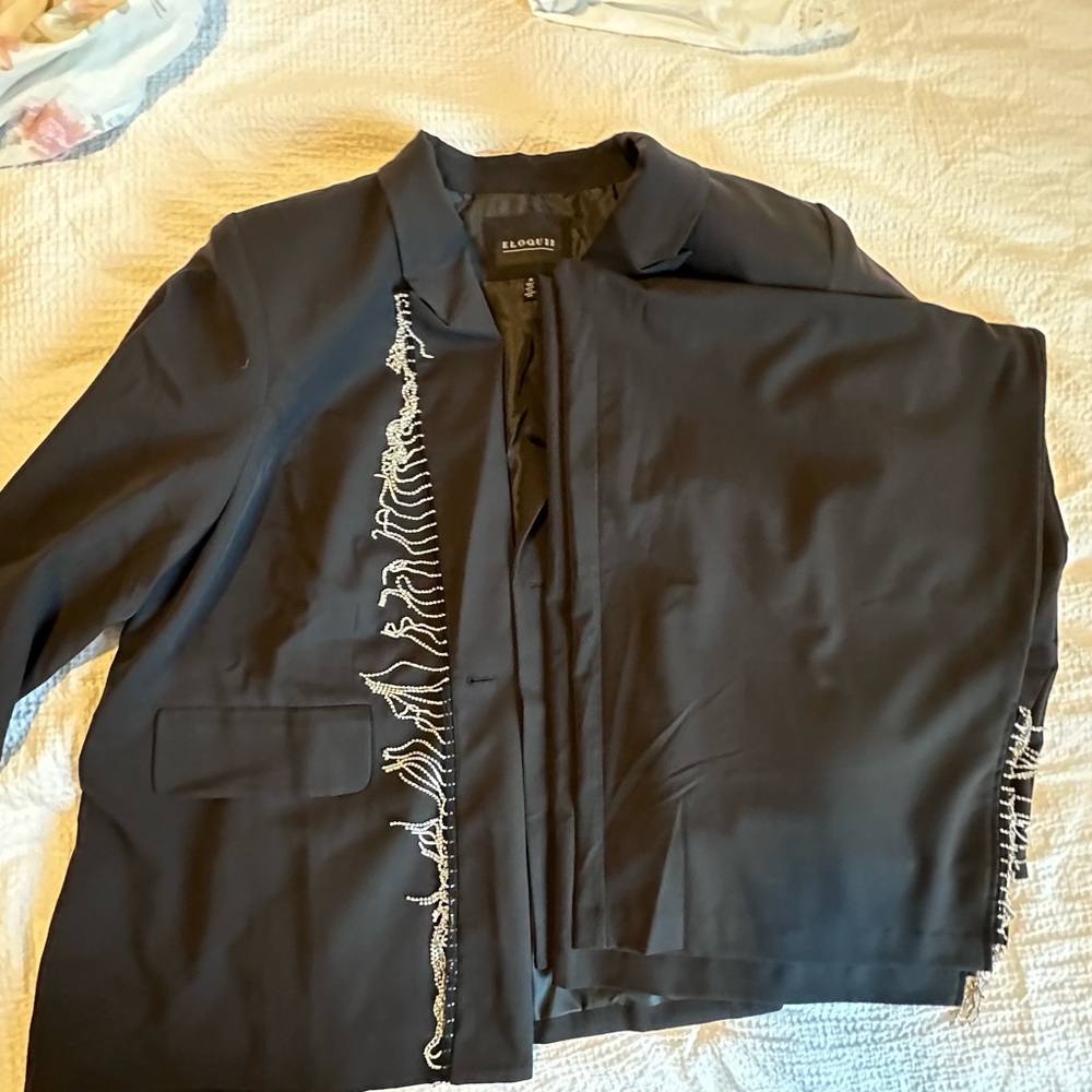Black suit with rhinestones fringe